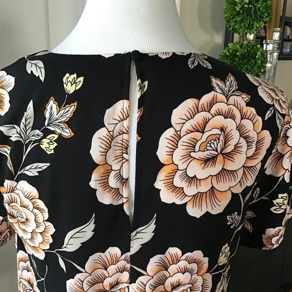 Floral Dress Women’s SMALL Black & Beige Lotus Print Career Forever 21 Tags NEW - Picture 12 of 15